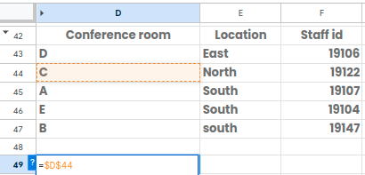 If the formula in Cell D49 is copied to Cells E49